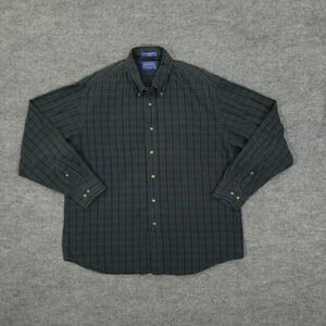 Pendleton Shirt Mens XL Green Navy Plaid Oxford Cloth Button Down Cotton Casual